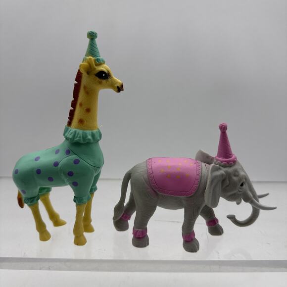 Animal Figures Cake Topper Giraffe In Blue PJs and Elephant in Pink Set of 2 - Picture 5 of 9